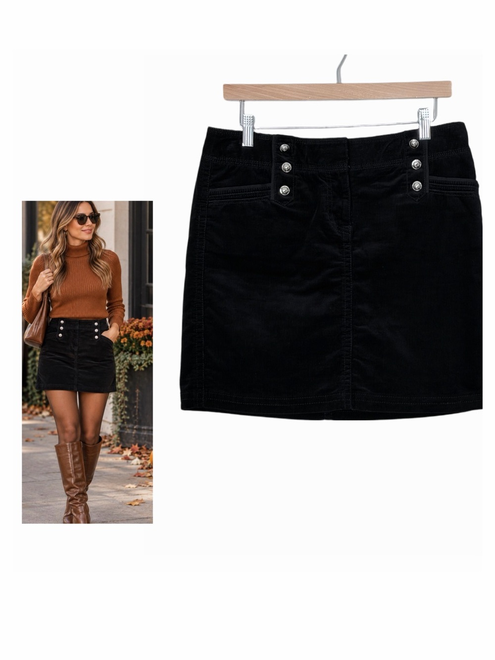 White House Black Market Straight Corduroy Skirt in Black Size 6